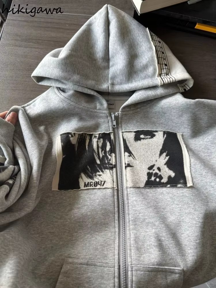 Sweat-shirts à capuche vêtements pour femmes rétro Patchwork Portrait imprimé vestes Y2k hauts 2025 Ropa Mujer