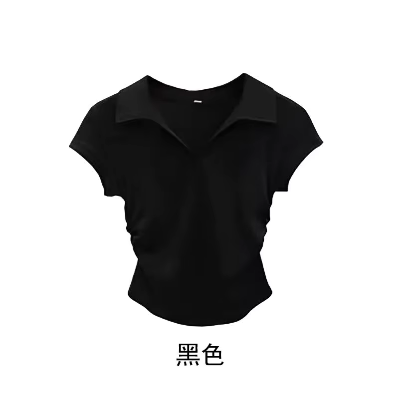 Coton été Sexy femmes t-shirt maigre mince basique solide haut court à manches courtes Polo