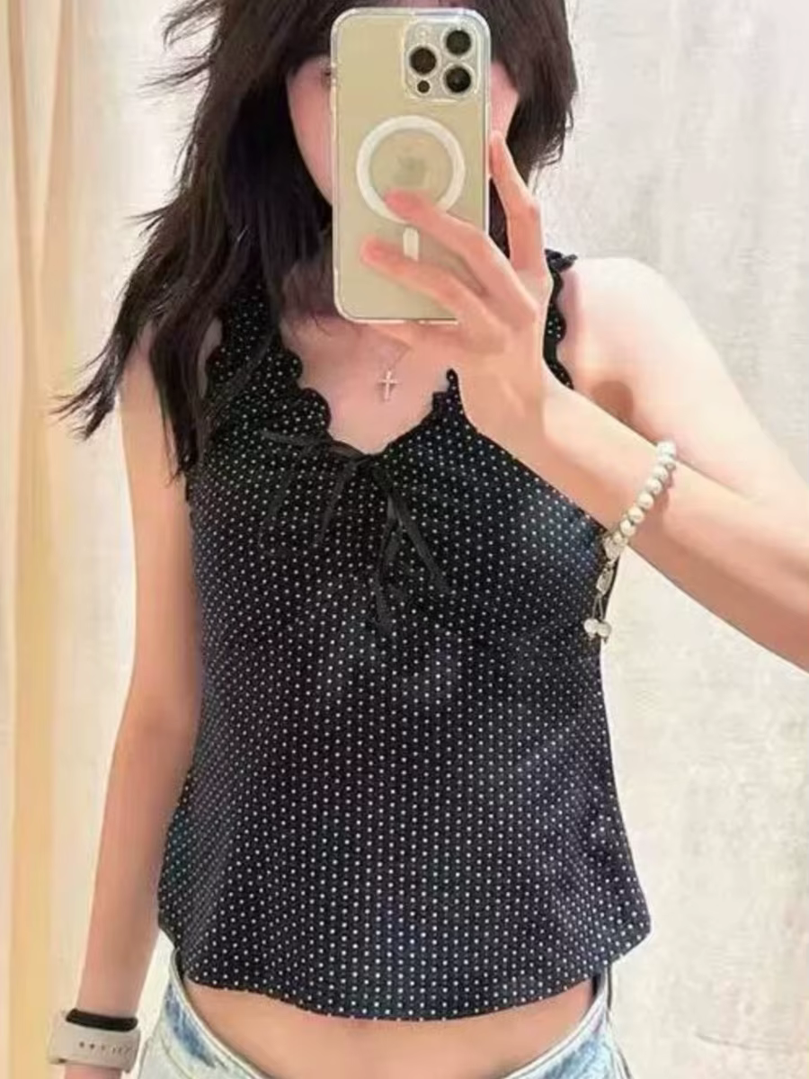 Débardeur Harajuku pliable noir à pois pour femme