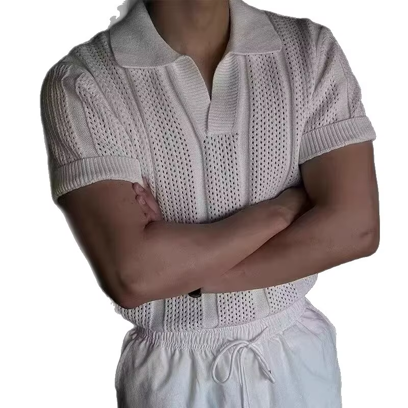 Polo à manches courtes en maille ajourée pour homme