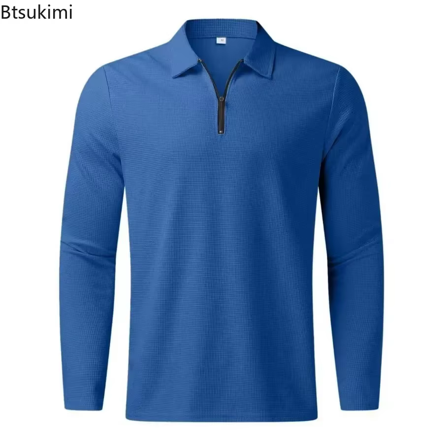 Nouveaux Polos Homme Tendance en Tissu Gaufré Confortable et Respirant – Hauts Décontractés à Manches Longues