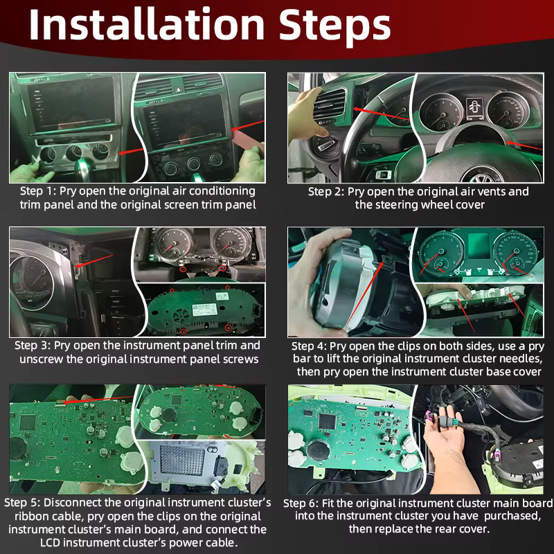 Compatible avec le tableau de bord de la Volkswagen Golf 7 (2014-2020), doté d'un écran LCD numérique de 12,3 pouces, d'un compteur de vitesse, Vir