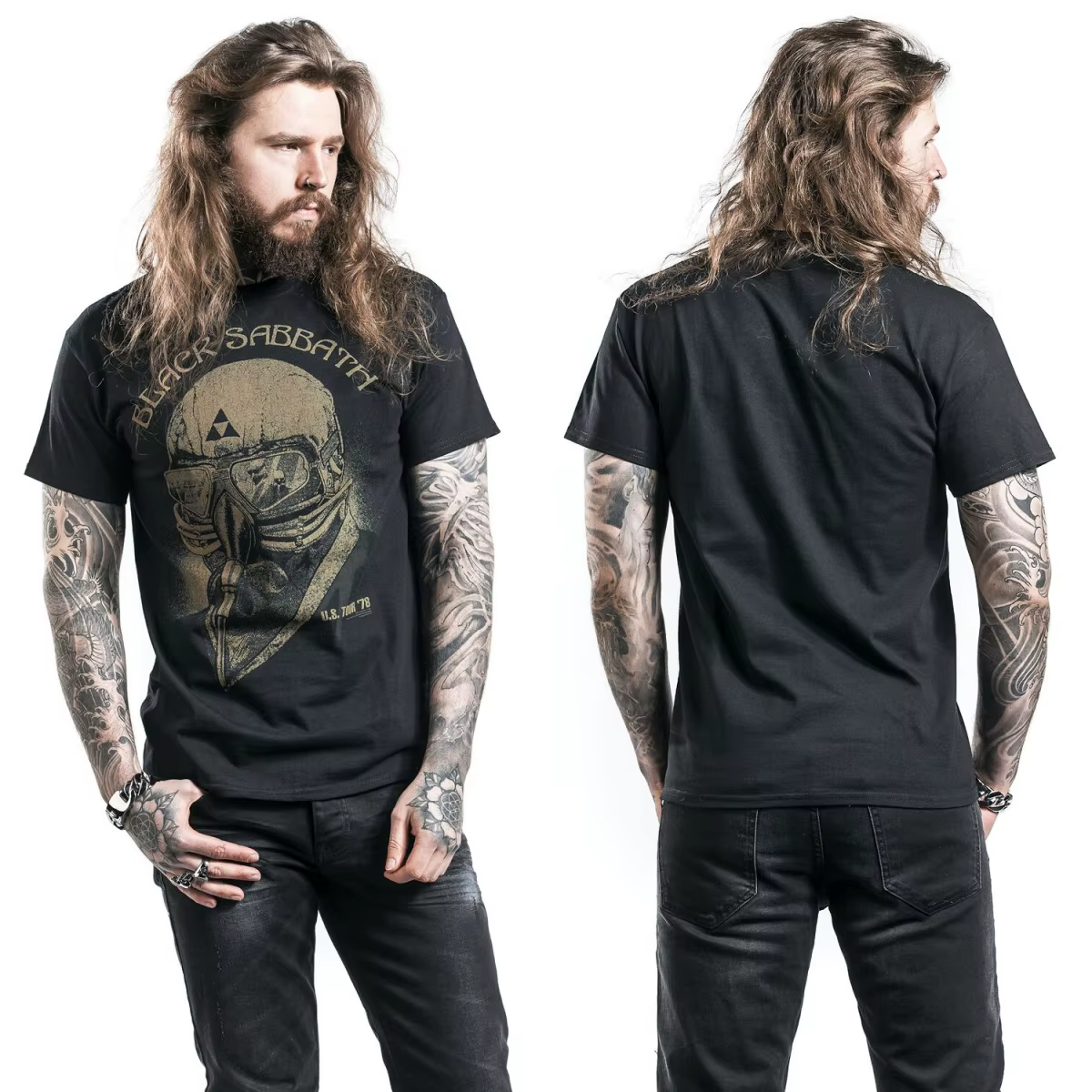 T-shirt en coton noir avec motif Black Sabbath
