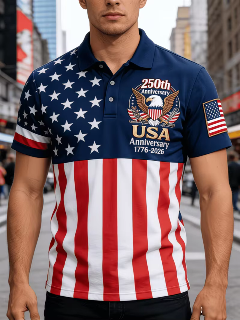 Polo personnalisé avec drapeau américain et Statue de la Liberté pour hommes et femmes