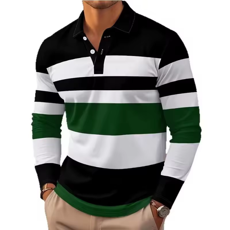 Polo à manches longues rayé multicolore pour homme