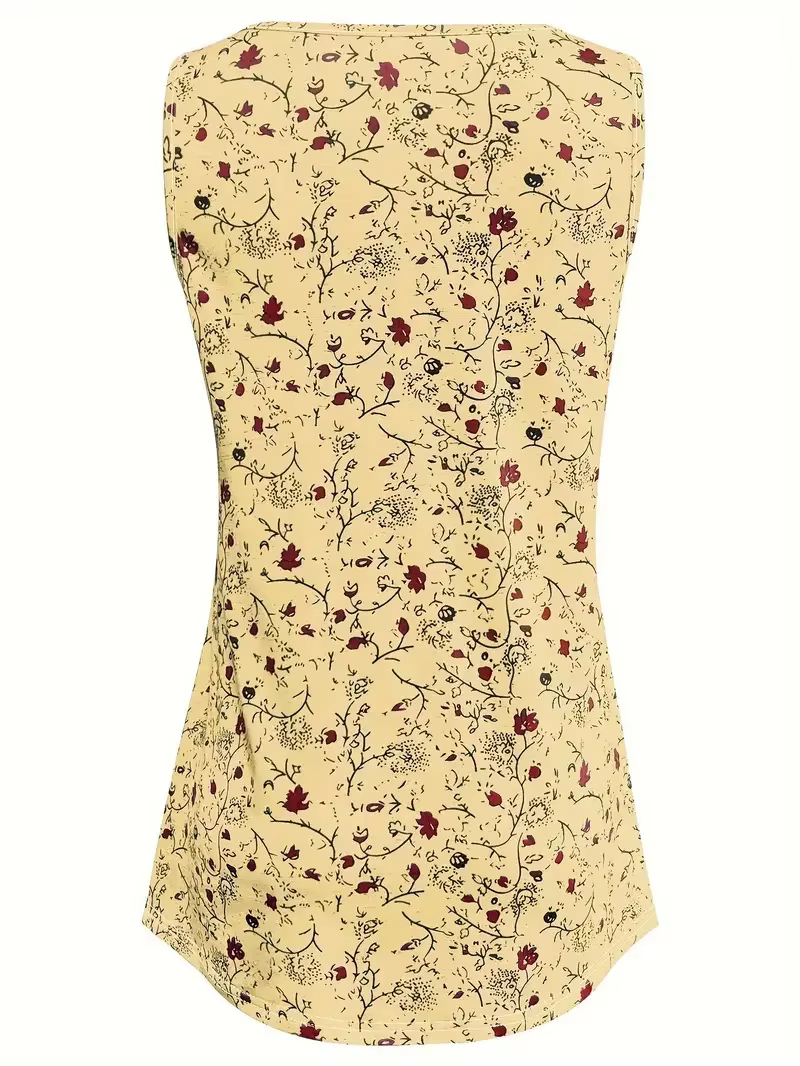 Grande taille 1XL-5XL femmes mode été petit imprimé fleuri débardeur dames décontracté sans manches col rond
