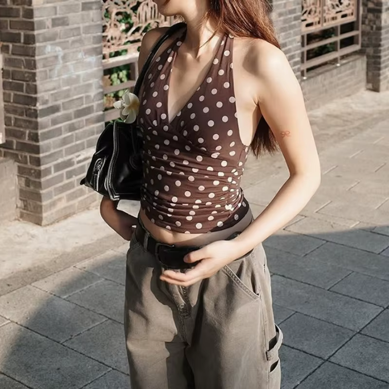 Tops à bretelles à pois pour femmes