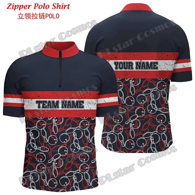 Nom personnalisé Bowling Team Jersey 3D imprimé mode hommes quart de fermeture éclair Polo été unisexe décontracté Zip