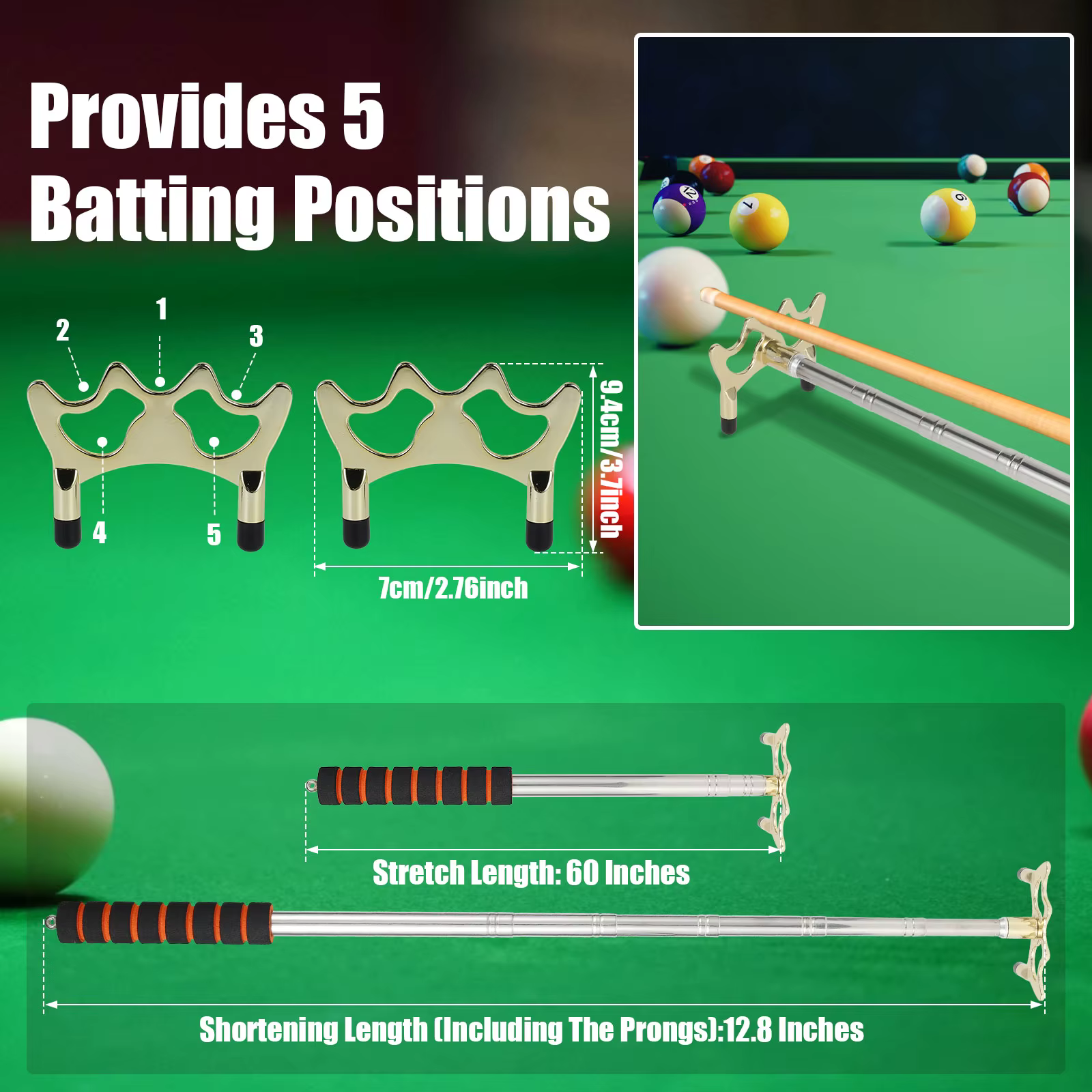 Queue de billard télescopique avec tête de pont