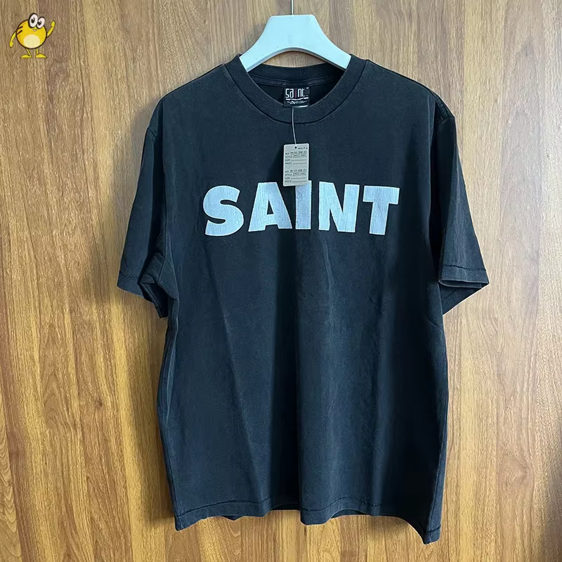 T-shirt Noir Délavé à Manches Courtes et Col Rond pour Homme et Femme