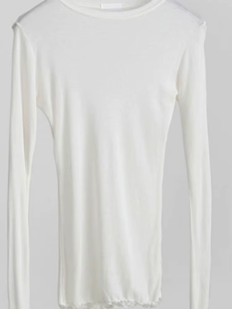 Haute qualité plaine T-shirt femmes coton élastique basique T-shirts femme décontracté hauts à manches longues Sexy