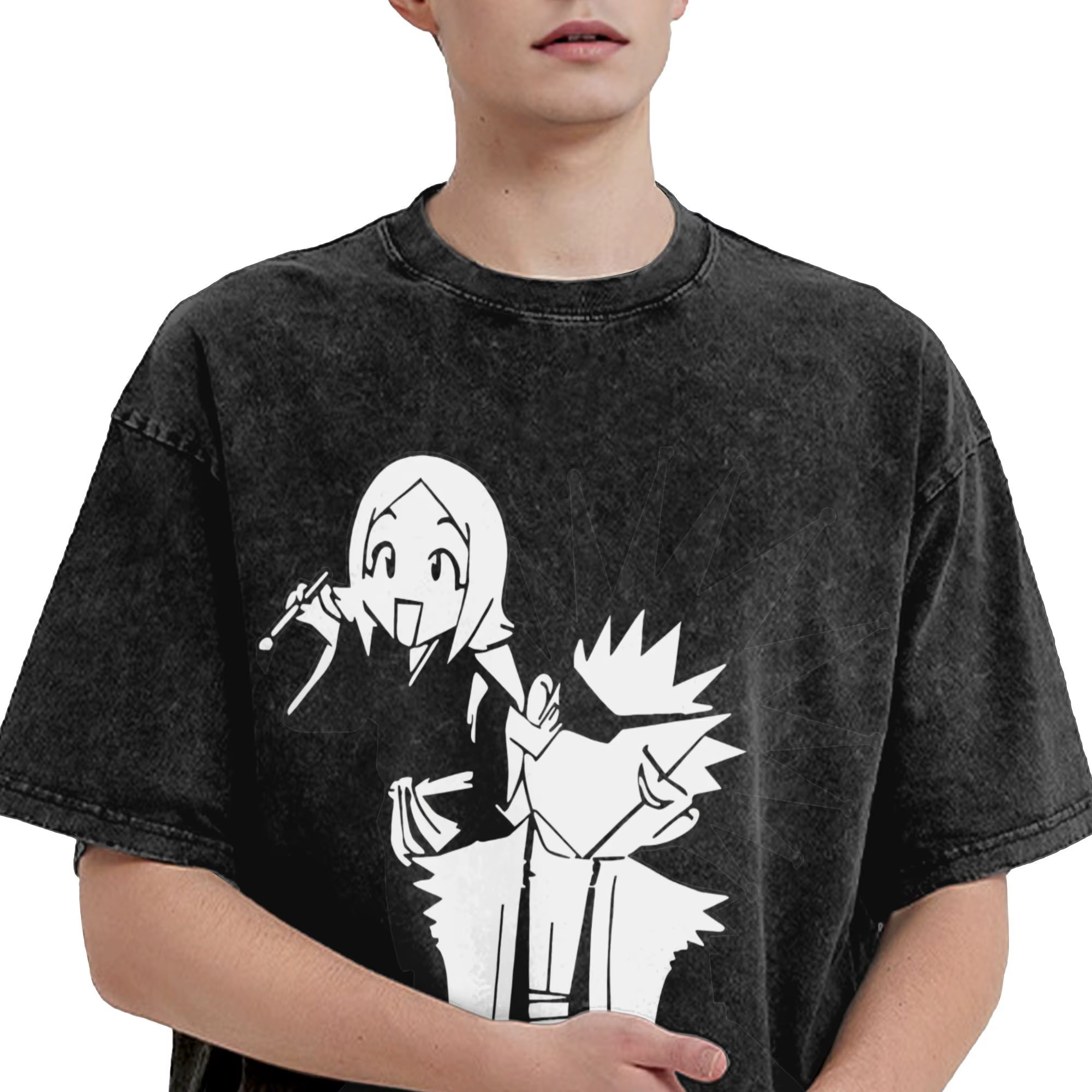 T-Shirt délavé surdimensionné Zaraki Kenpachi T-Shirts simples blanchi à la mode Cool
