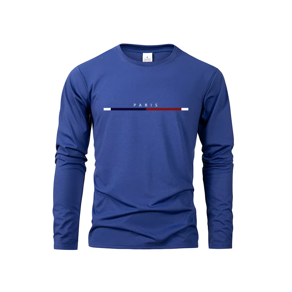Hommes à manches longues t-shirts de PARIS impression couleur unie décontracté hauts automne haute qualité T-Shirt ample