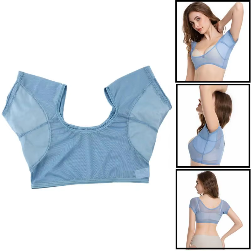 T-shirt en maille absorbant la transpiration pour femmes, avec coussinets transparents sous les aisselles, pour le travail quotidien, le sport et les activités de plein air, confortable