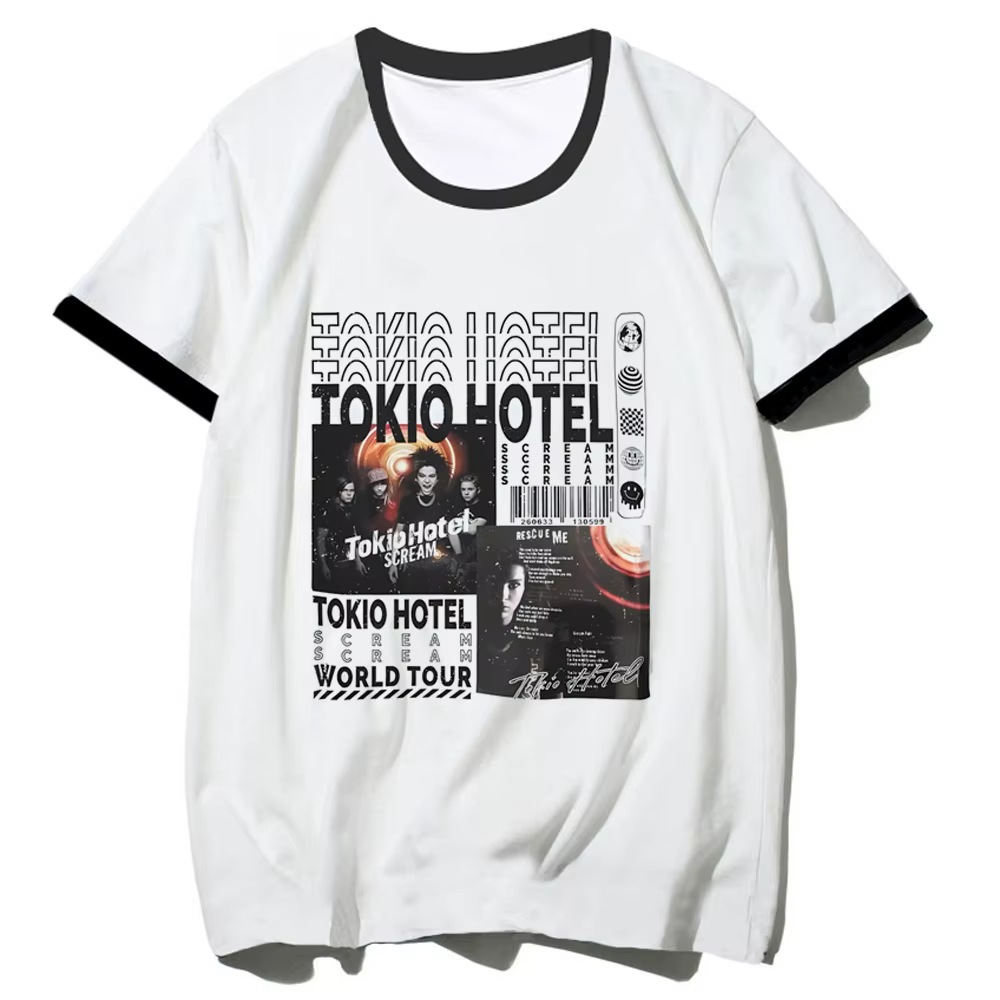 T-shirt Tokio Hotel pour adolescents, streetwear graphique des années 2000, vintage, harajuku, haut coloré, rétro, tendance, graphique, confortable, pastel
