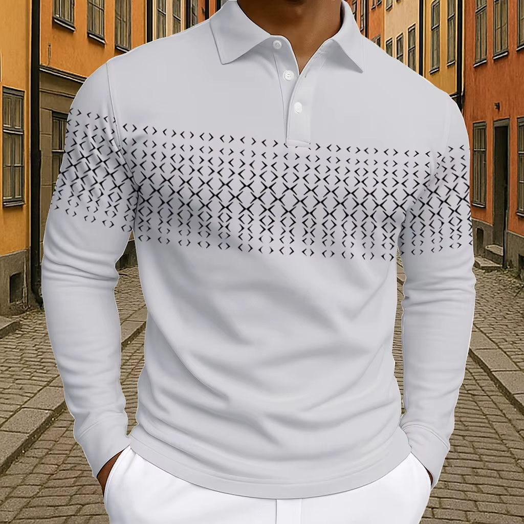 Polo de Golf géométrique à manches longues pour hommes
