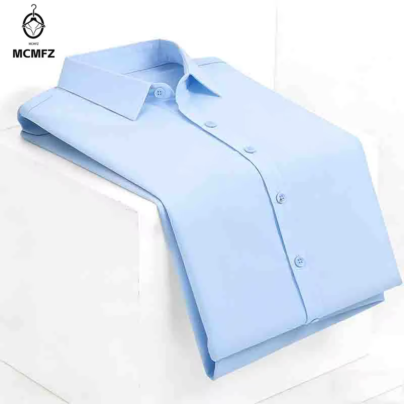 Chemise habillée noire pour homme, sans repassage, à manches courtes, boutonnée, col rabattu, pour le bureau