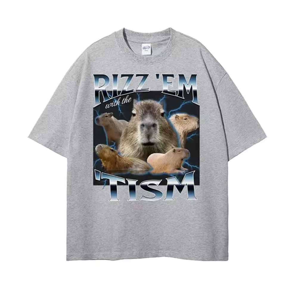Rizz Em avec le Tisme rétro T-shirt drôle mignon Kawaii Capybara Meme