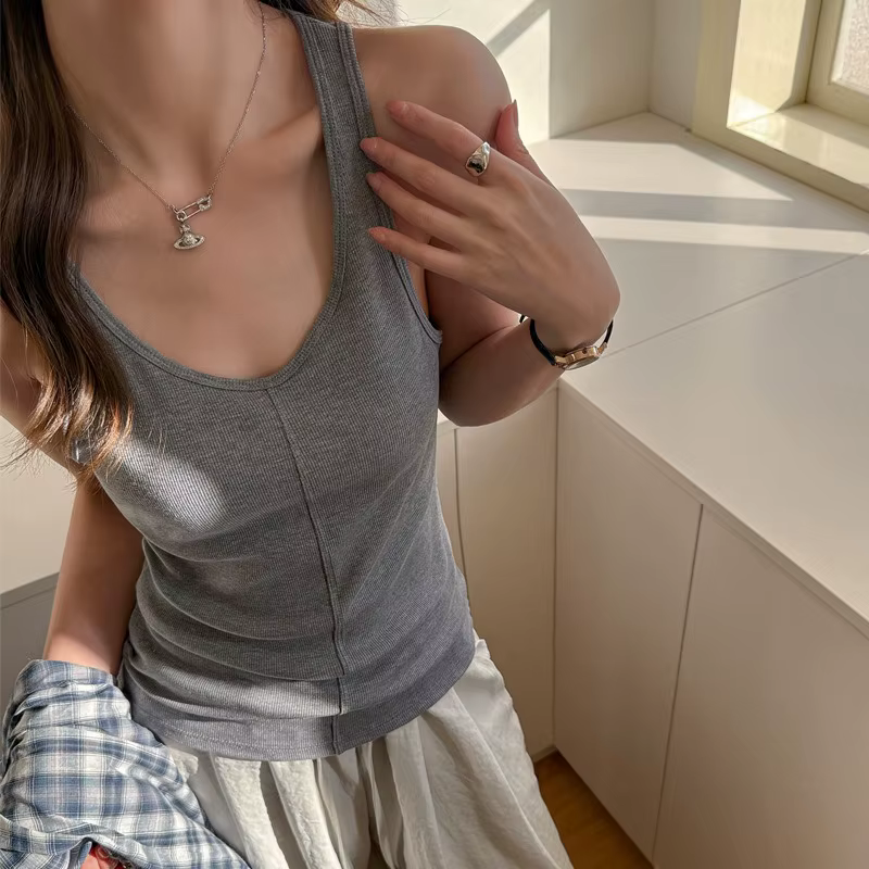 Débardeur côtelé à col en U pour femme