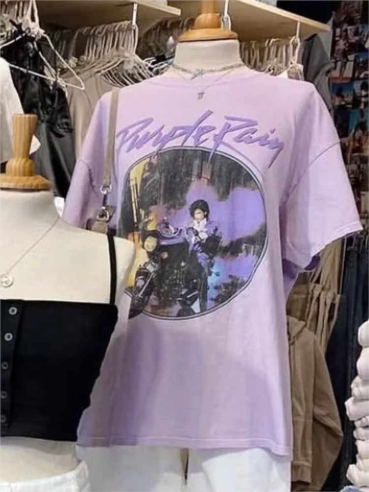 Violet Harley moto imprimé T-shirts femmes été décontracté coton col rond manches courtes
