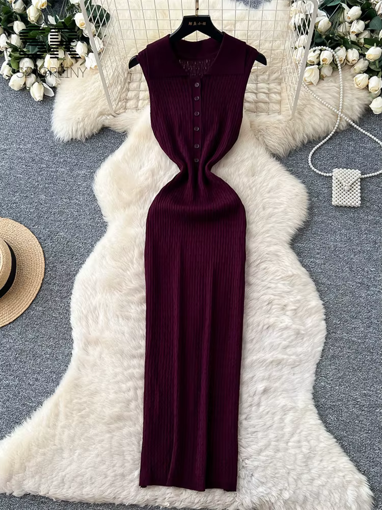 Robe longue moulante en maille extensible SINGREINY pour femme