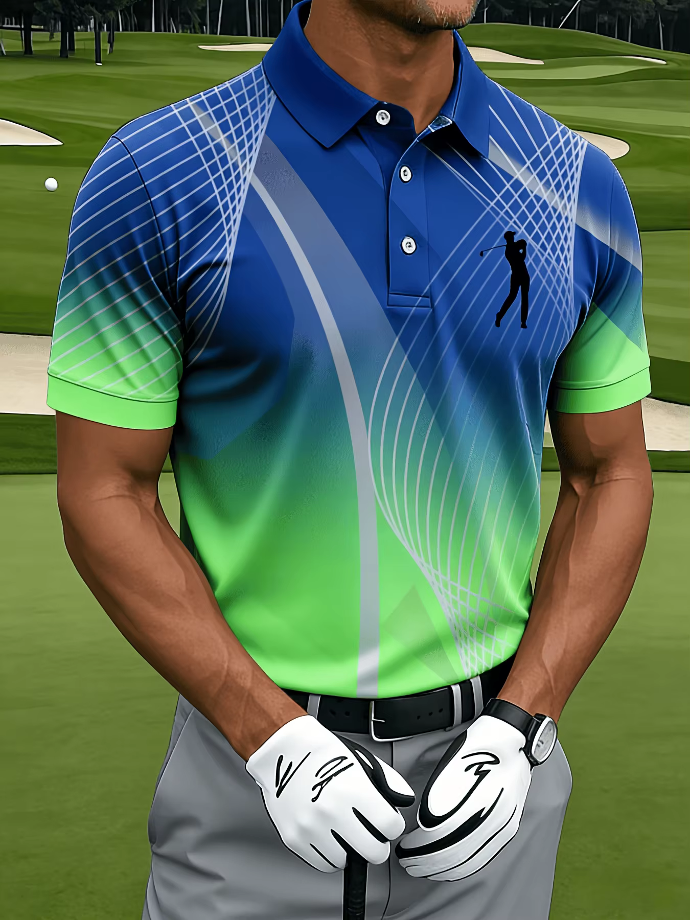 Polo d'affaires pour homme modèle 2026 - Sport de golf - Confortable et respirant - Impression 3D - Convient à toutes les saisons.
