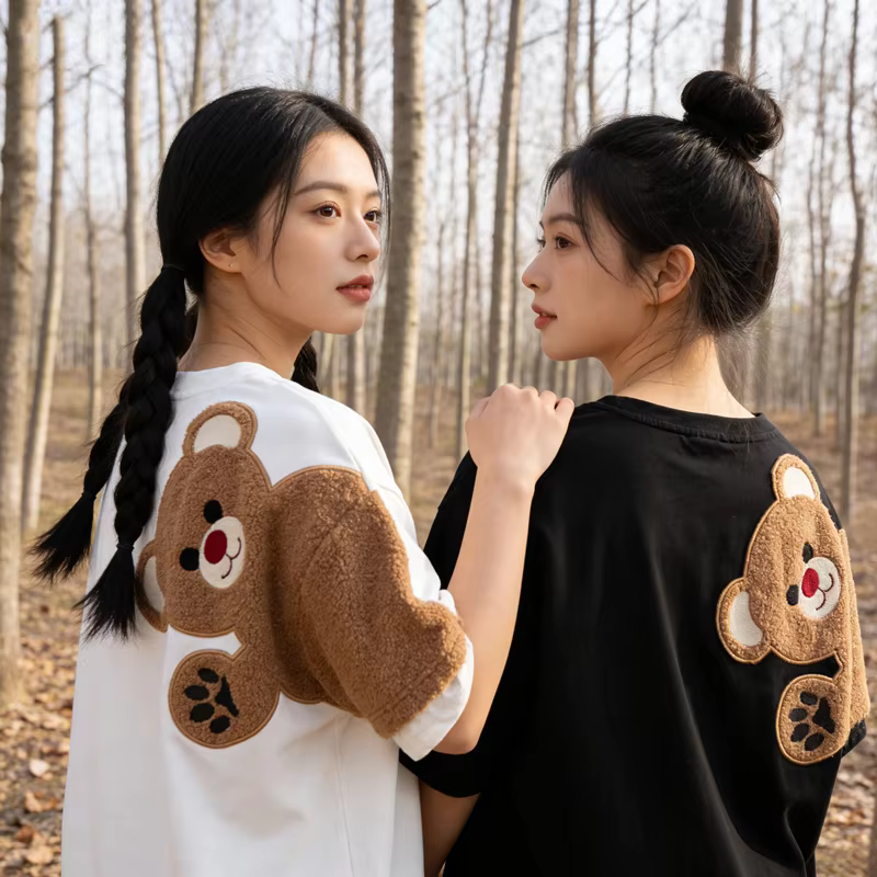 Nouveauté Été 2026 T-shirt Femme à Broderie Ours et Flocage