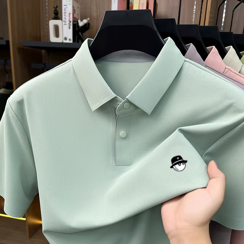 Nouveau Polo Homme Luxe Été Respirant Soie Glacée Séchage Rapide Manches Courtes Business Quotidien Golf Premium Brodé