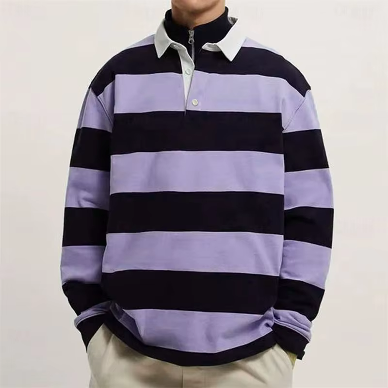 Polo rayé à manches longues pour hommes