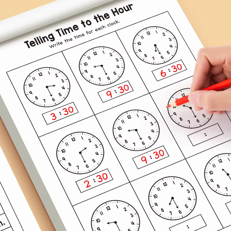 Cahier d'exercices pour enfants sur les concepts de temps d'apprentissage