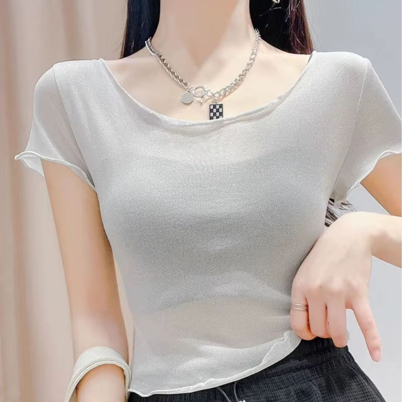 T-shirt manches courtes femme dentelle haut