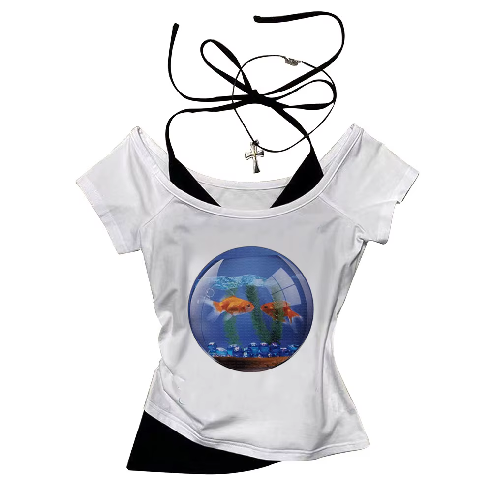 Frutiger Aero crop top harajuku mignon été gothique fée Grunge 2025 Streetwear adolescents t-shirt
