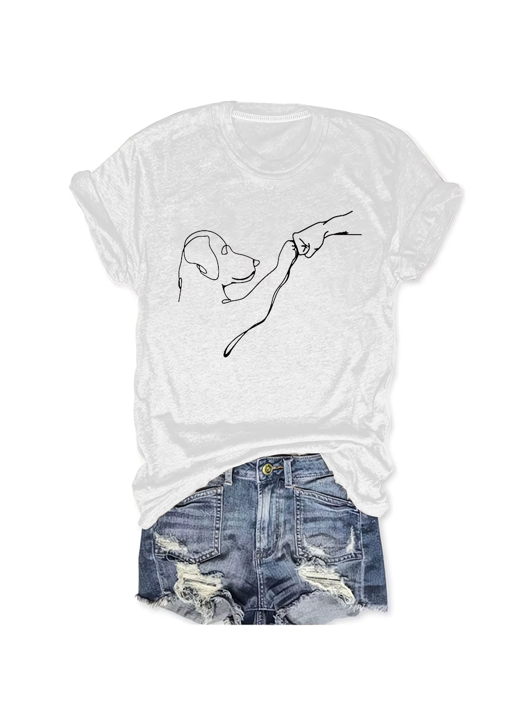 T-shirt imprimé chien et main