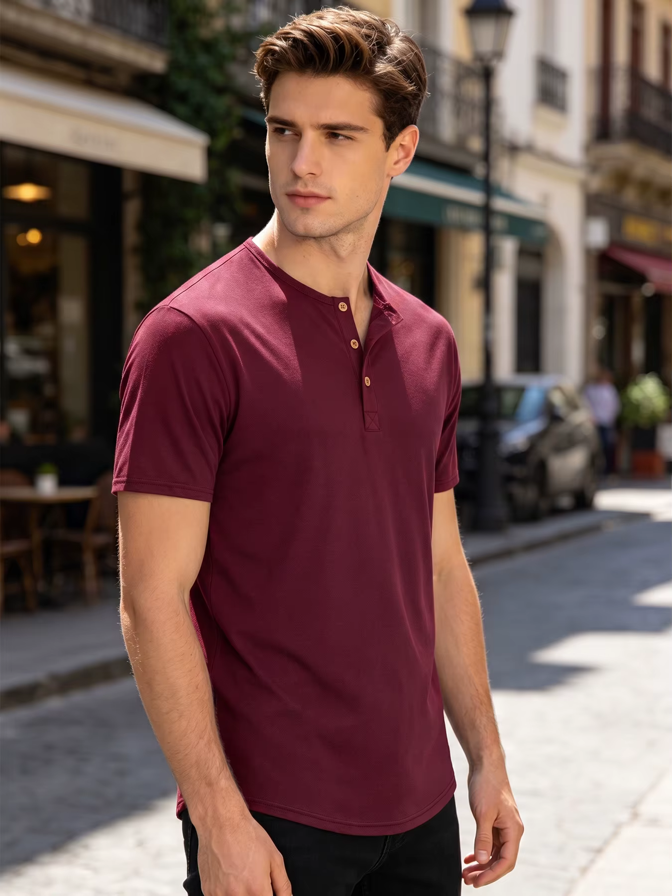 T-shirt à col Henley pour homme