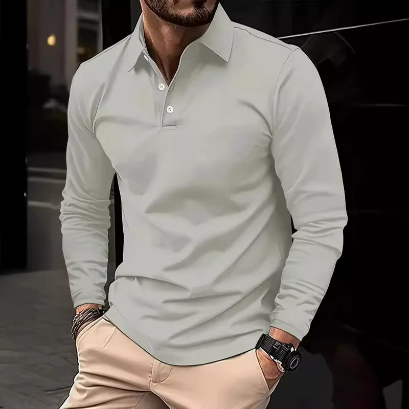 Classique hommes simple couleur unie revers polos printemps automne affaires loisirs voyage en plein air amis fête à manches longues hauts