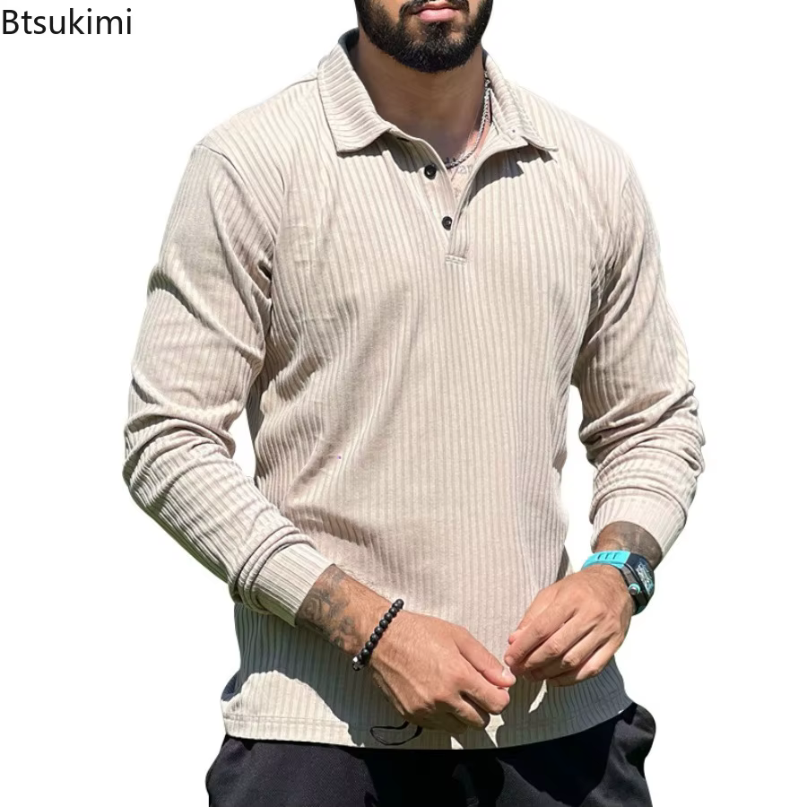 Nouveau T-shirt Polo Décontracté à Manches Longues pour Homme