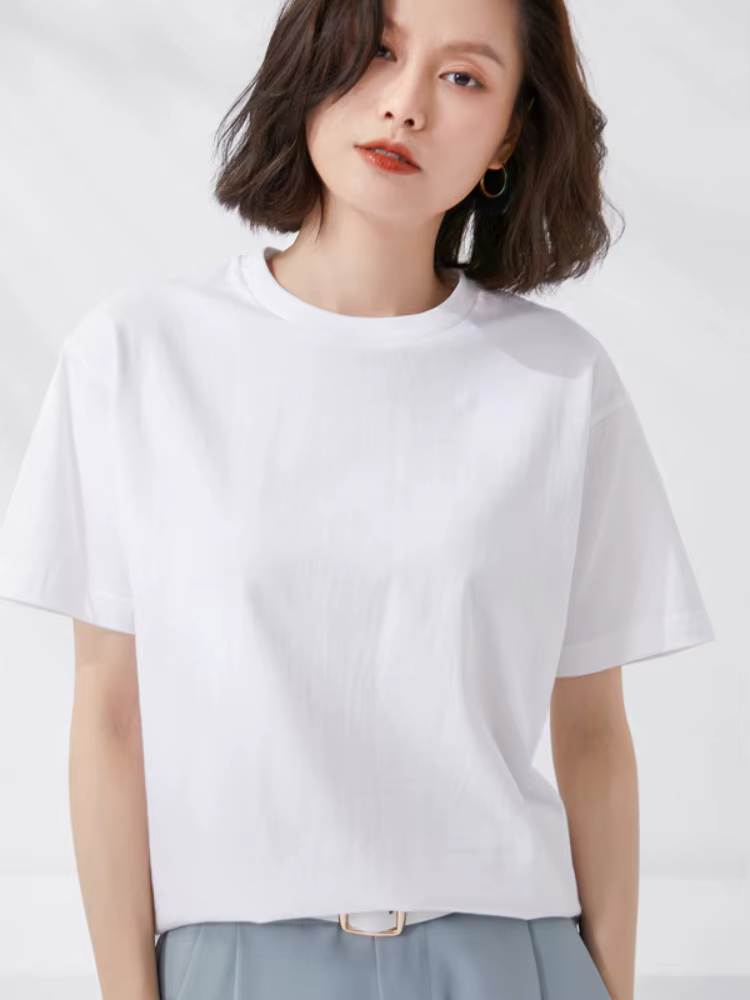 T-shirts femmes 2025 été à manches courtes coton solide décontracté
