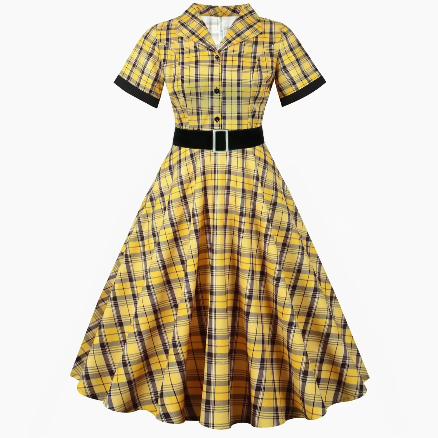 Robe rétro à carreaux, coupe cintrée