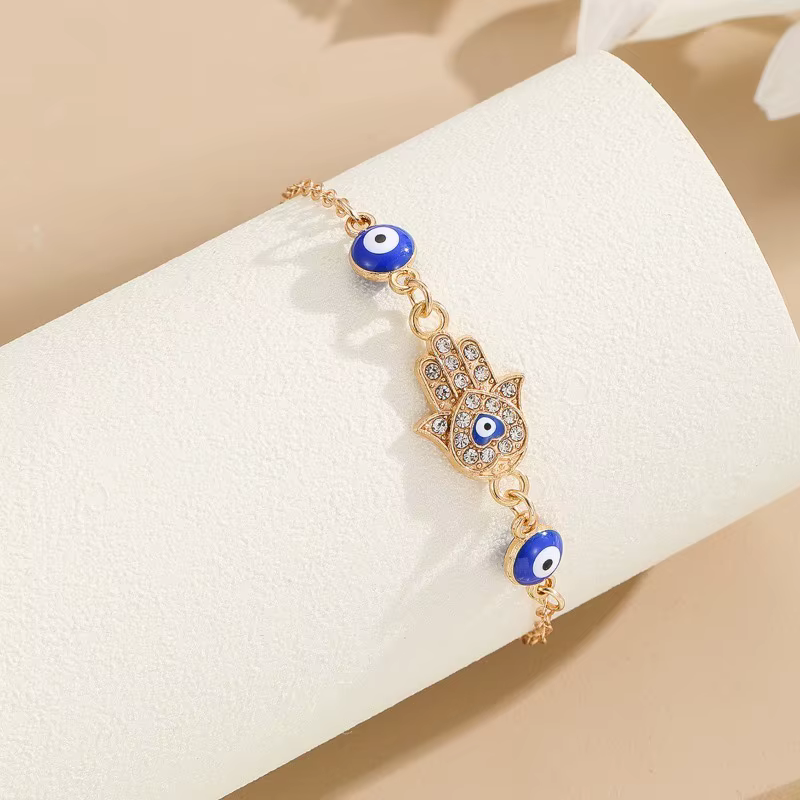 Bijoux tendance à la mode bleu mauvais œil Bracelet pour femmes couleur or réglable chanceux chaîne Zircon