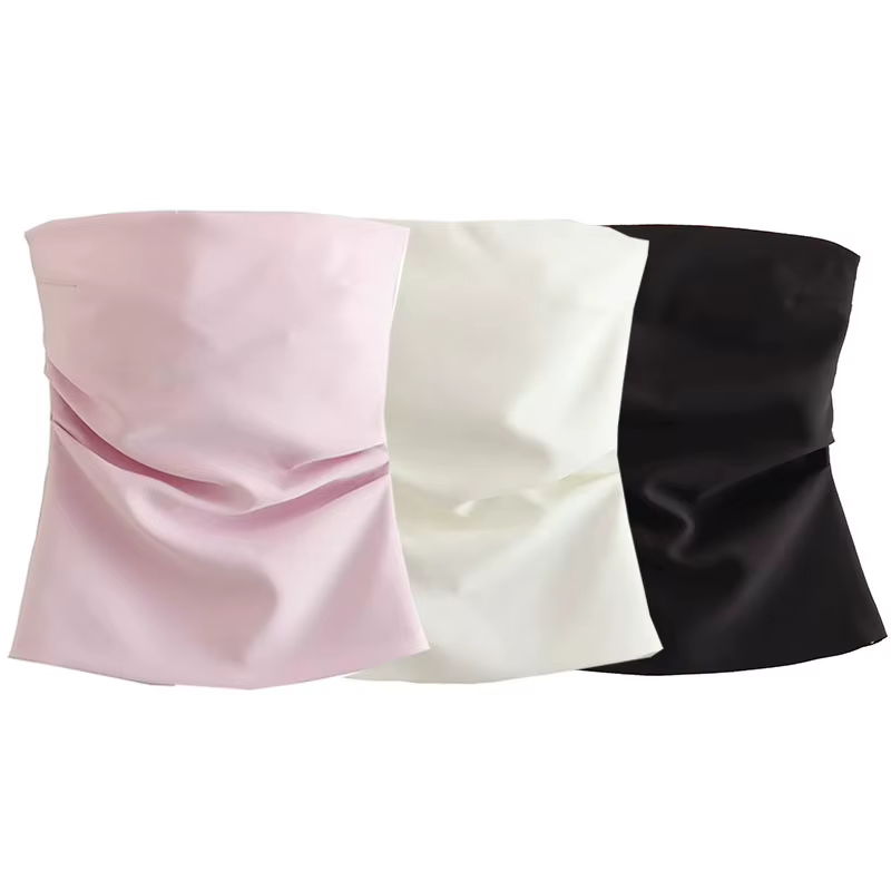 MUJER 2025 femmes bustier tubulaire blanc noir épaules nues haut court femme rose sans manches dos nu Sexy hauts