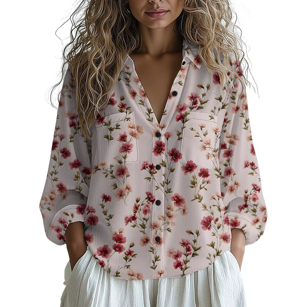 Chemise Chic à imprimé Floral noir pour femmes