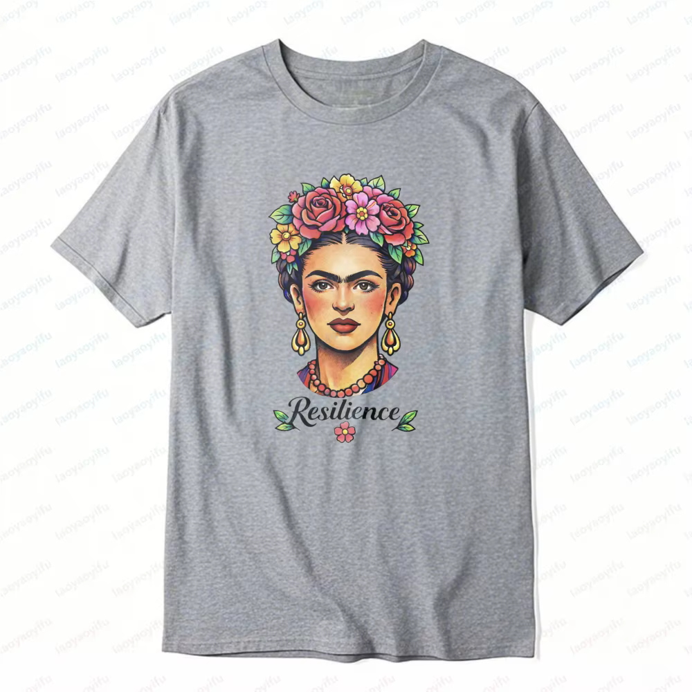 T-shirt graphique vintage Frida Kahlo avec motif floral sur la tête