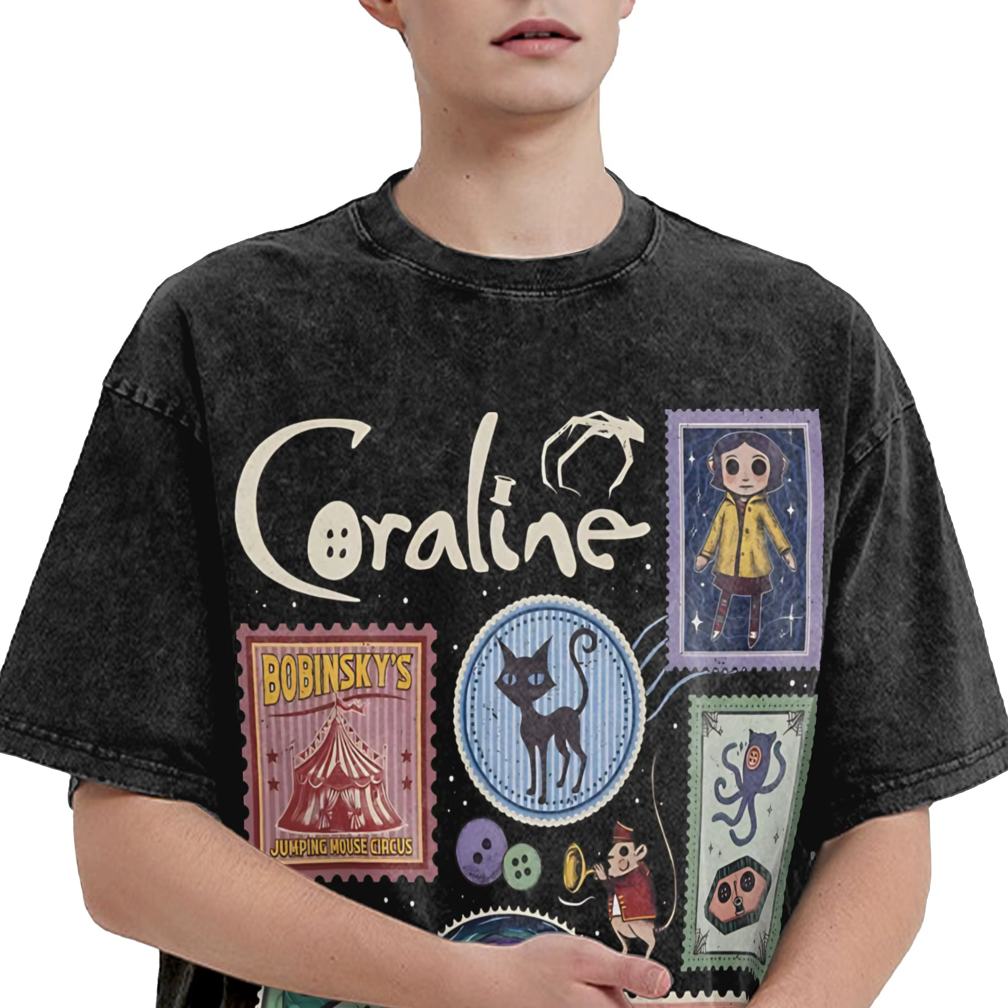 Coraline film Halloween T-Shirts pour hommes mode pur coton t-shirt col rond manches courtes