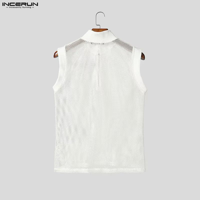 INCERUN Débardeurs Homme Évidés Transparents Été Streetwear Sexy Fermeture Éclair 2026 Tops Tendance Vêtements