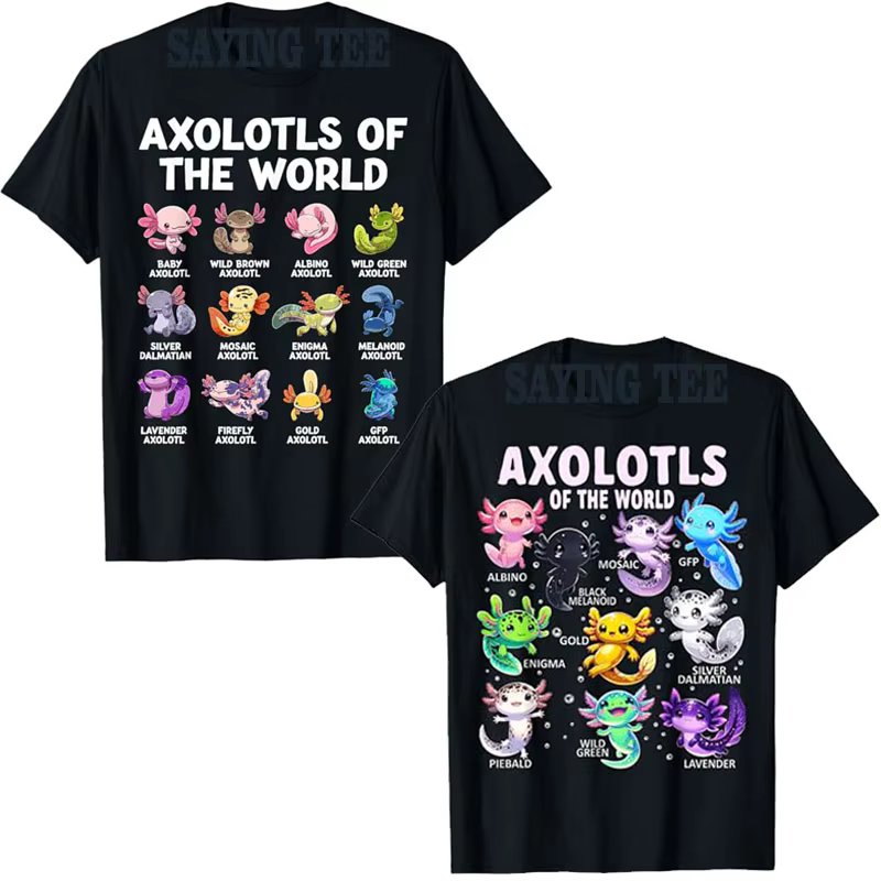 Axolotls du monde Kawaii T-Shirt Types de Axolotl poisson amphibien