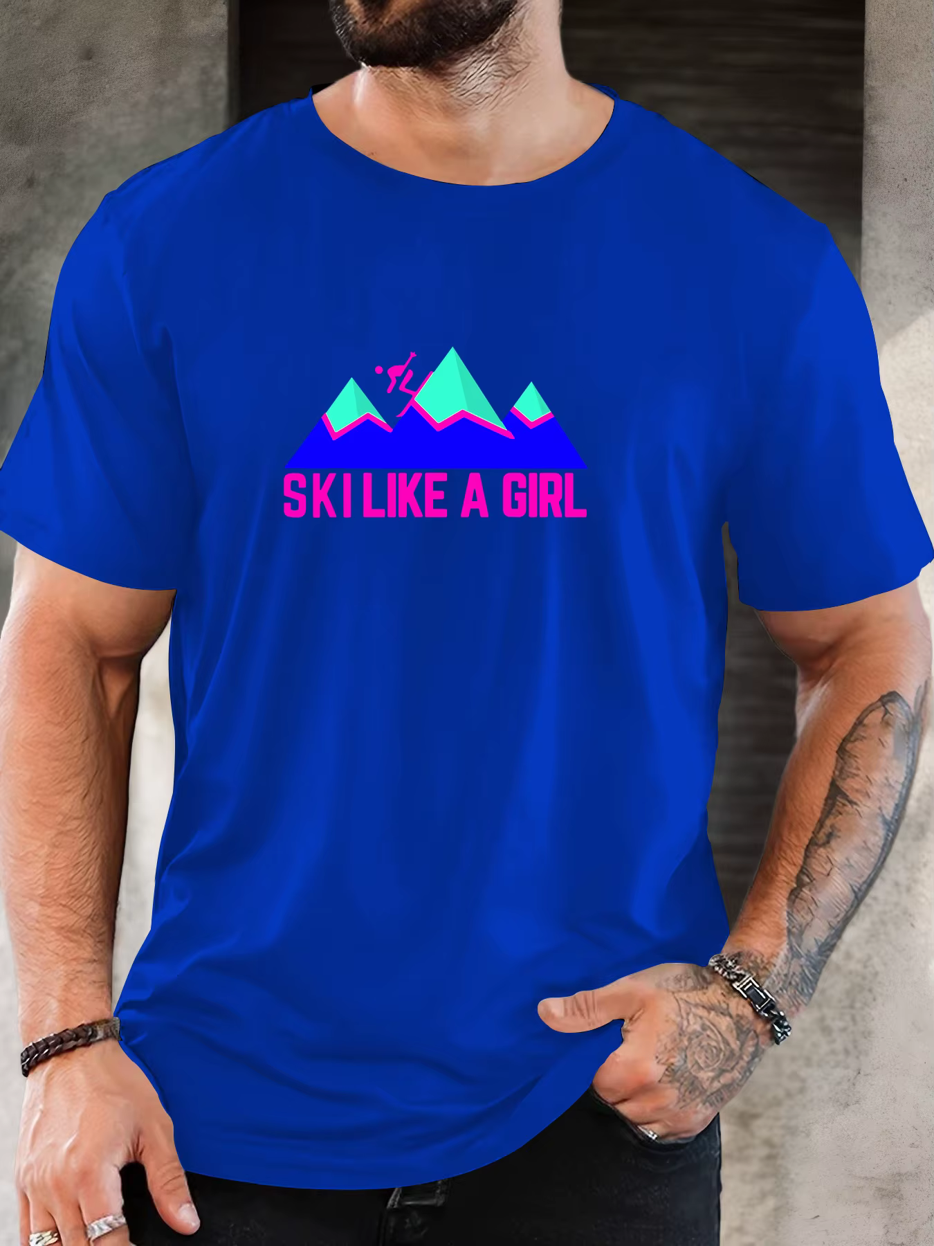 T-shirt court décontracté à col rond pour hommes SKI LIKE A GIRL