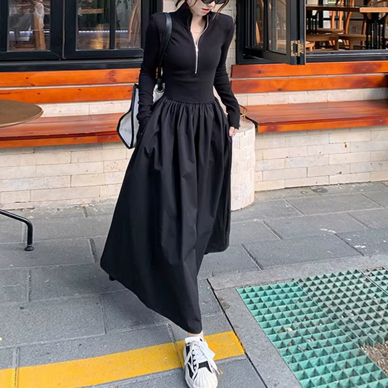 Robe à manches longues et col Polo pour femmes