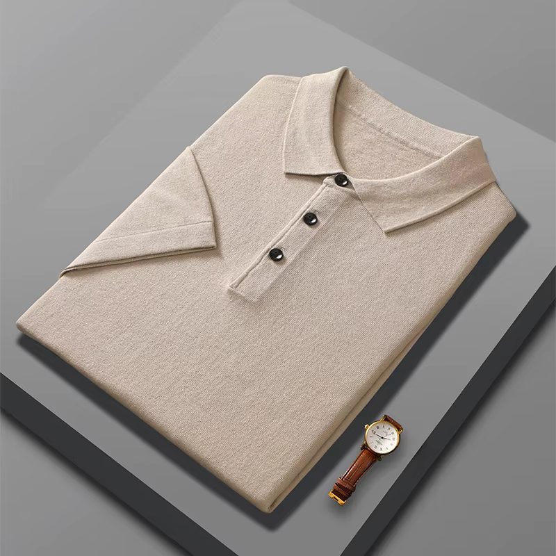 100% mérinos pull été hommes revers T-shirt