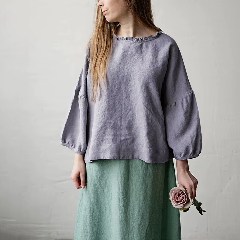 T-Shirt en Lin Rétro pour Femme