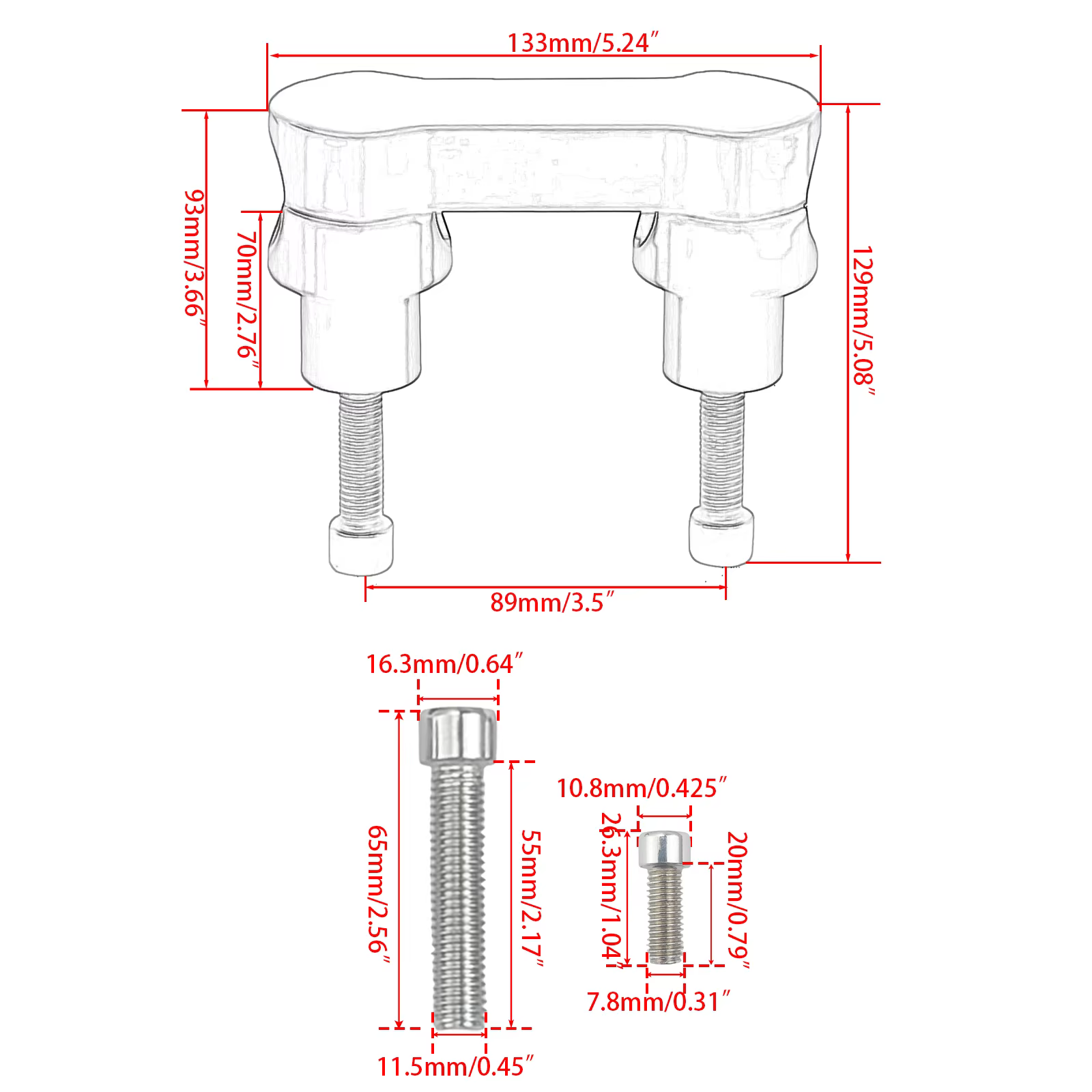 Rehausseurs de guidon de 3 pouces avec collier supérieur de 1